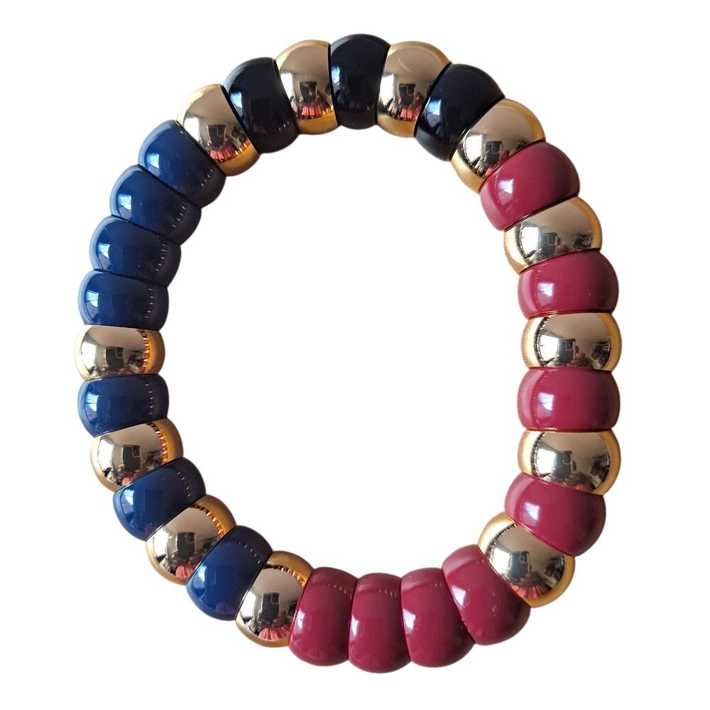 NWOT Tuckernuck Jewelry Claret Beaded Bradley Bracelet Nautical Blue Gold Red OS